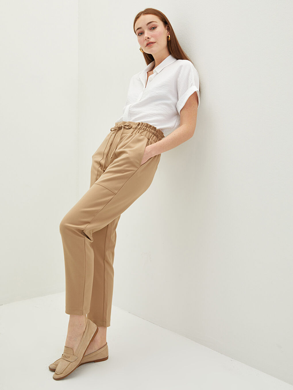 Pantalon à Taille Élastique avec Poches Détail pour Femmes-2