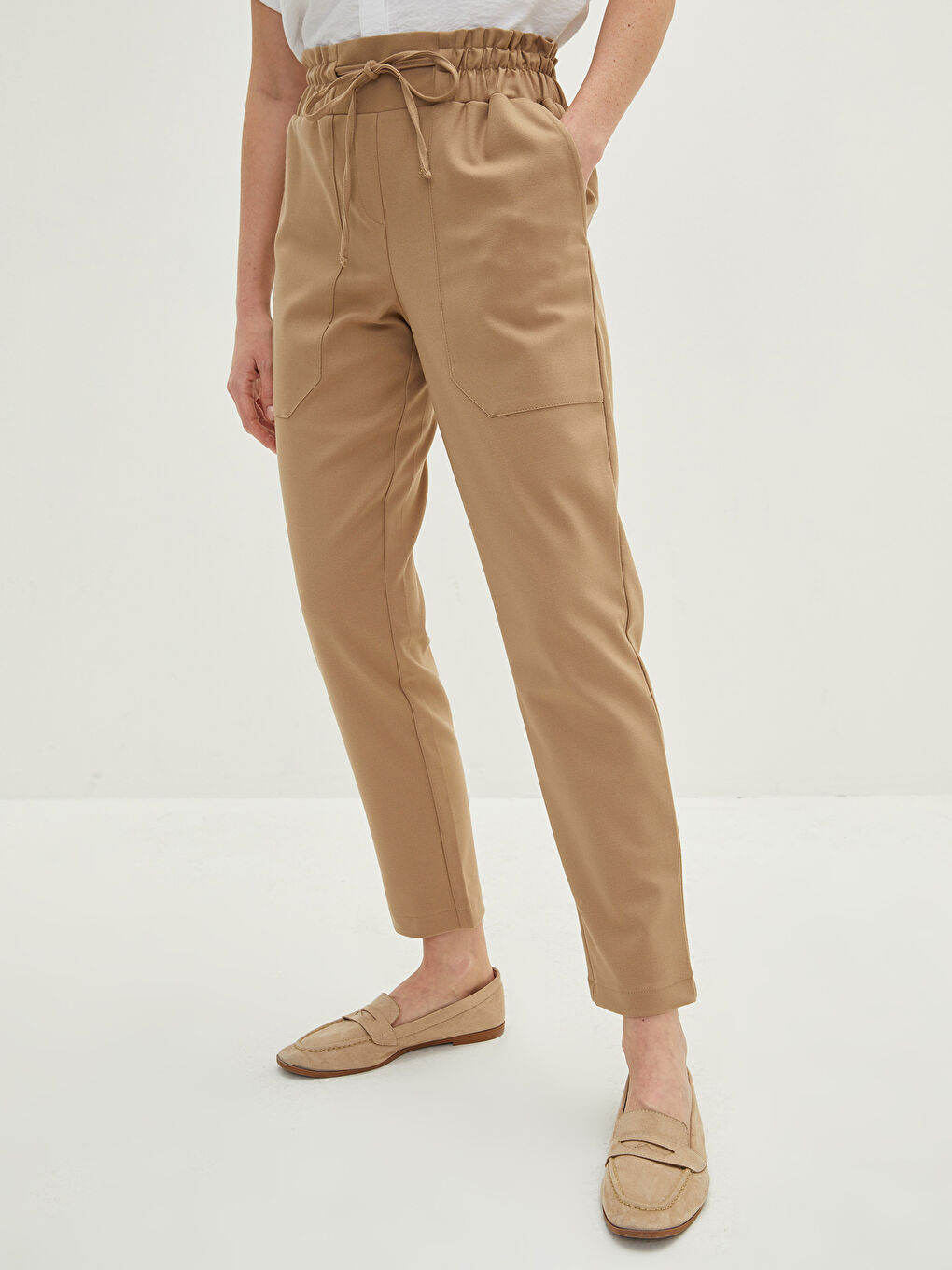 Pantalon à Taille Élastique avec Poches Détail pour Femmes-4