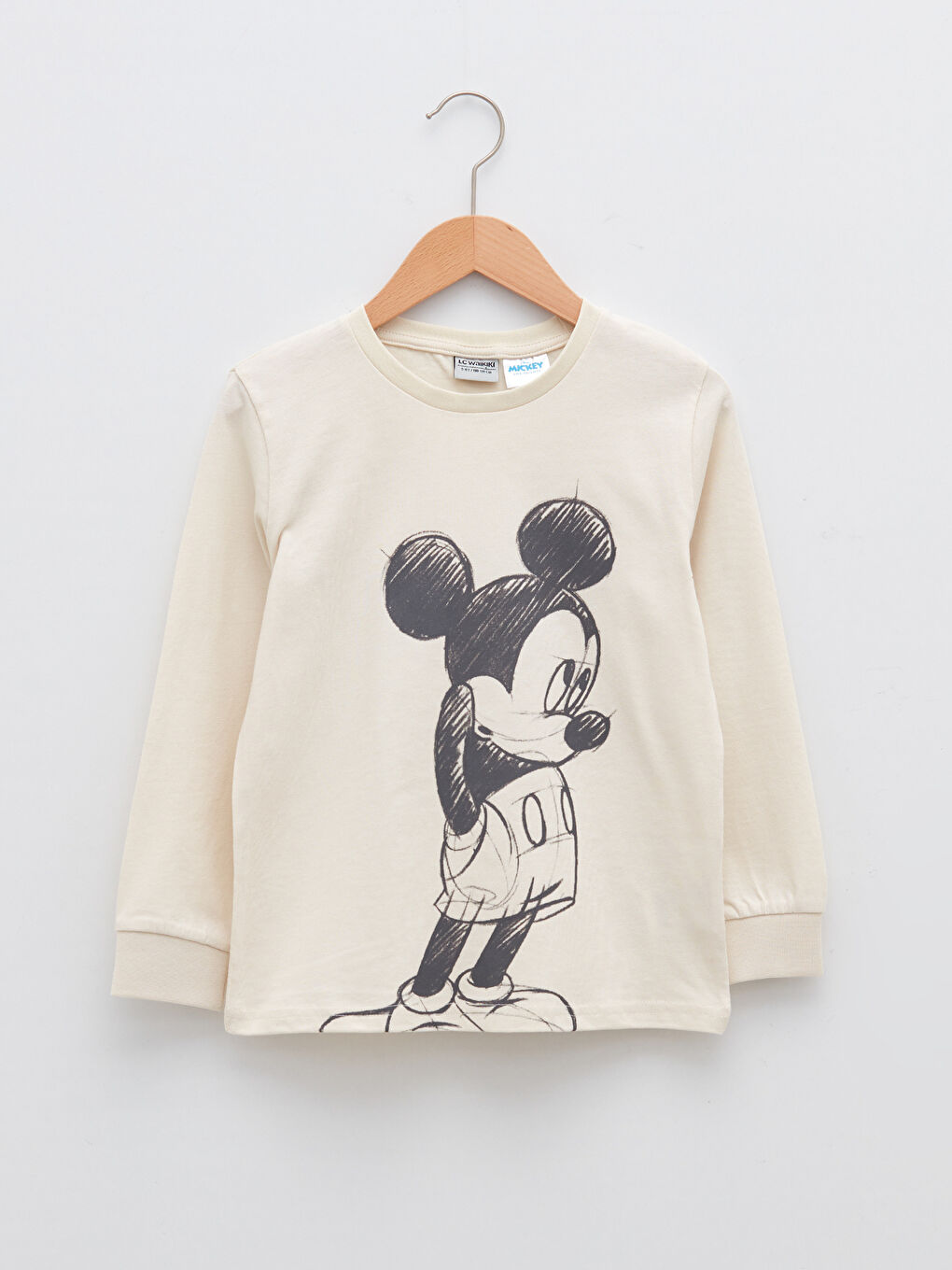 Crew Neck Mickey Mouse Printed Long Sleeve Cotton Boy T-Shirt