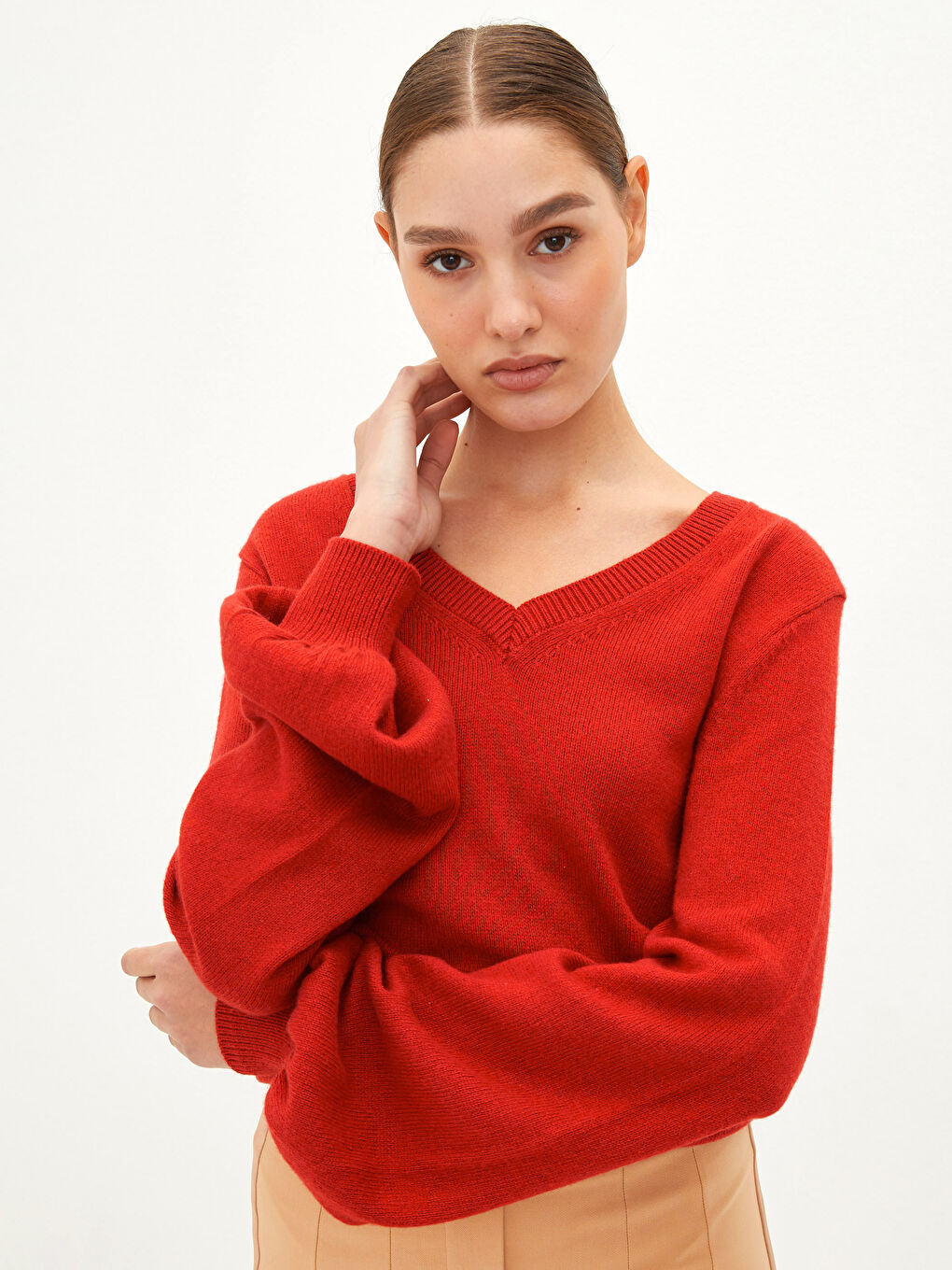 Natuvera V-Ausschnitt Gerade Langarm Damen Woll-Kaschmir-Pullover -W1I005Z8-HJM