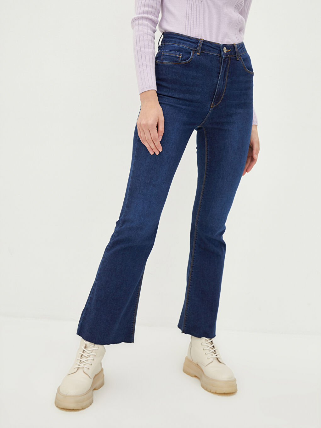 İndigo Yüksek Bel Mars Flare Kadın Jean Pantolon-3