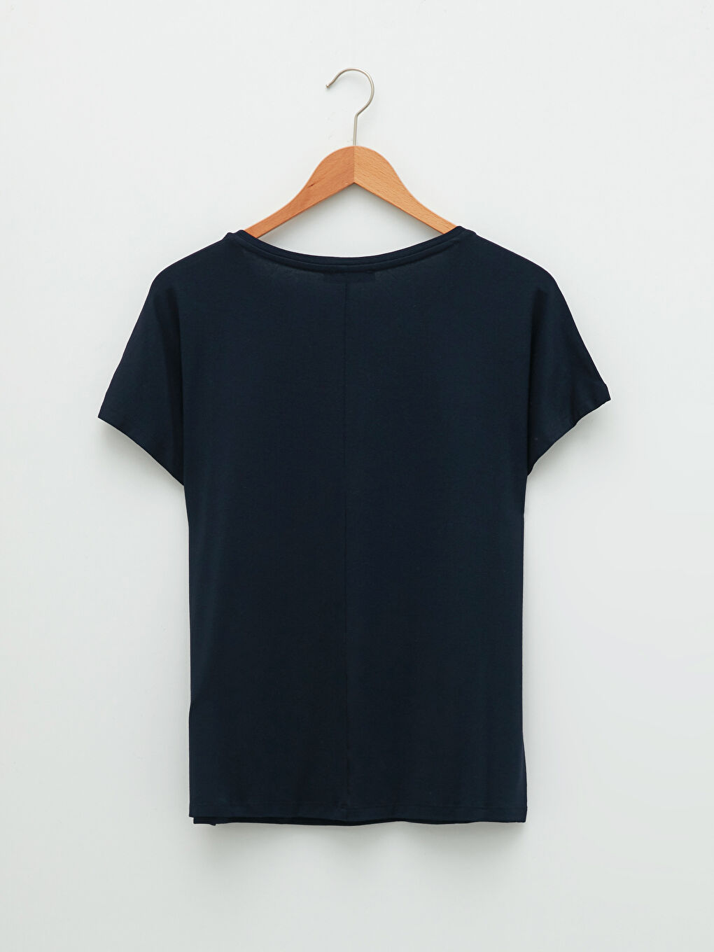 Lacivert Bisiklet Yaka Kelebek Baskılı Kısa Kollu Kadın Tişört-5