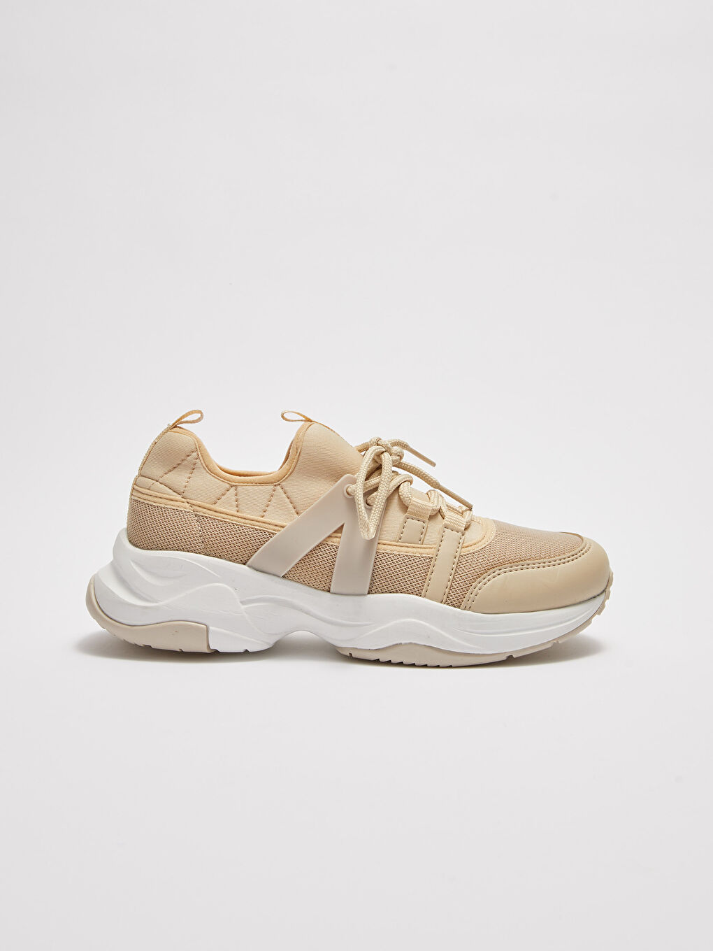 Bej File Detaylı Bağcıklı Kalın Taban Kadın Aktif Spor Ayakkabı-1