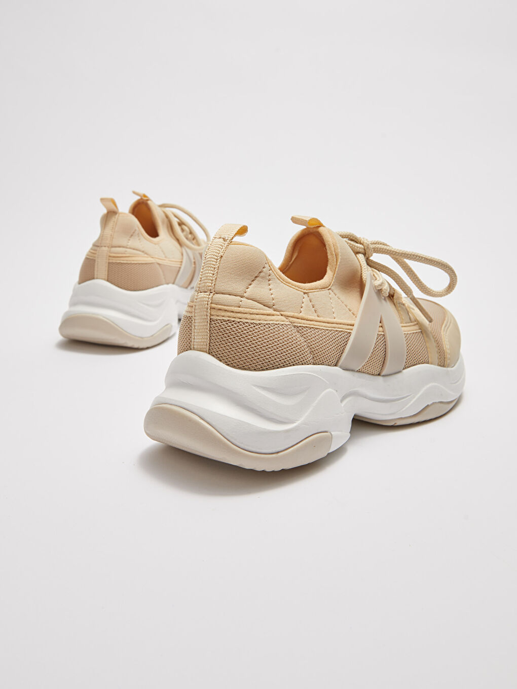 Bej File Detaylı Bağcıklı Kalın Taban Kadın Aktif Spor Ayakkabı-4