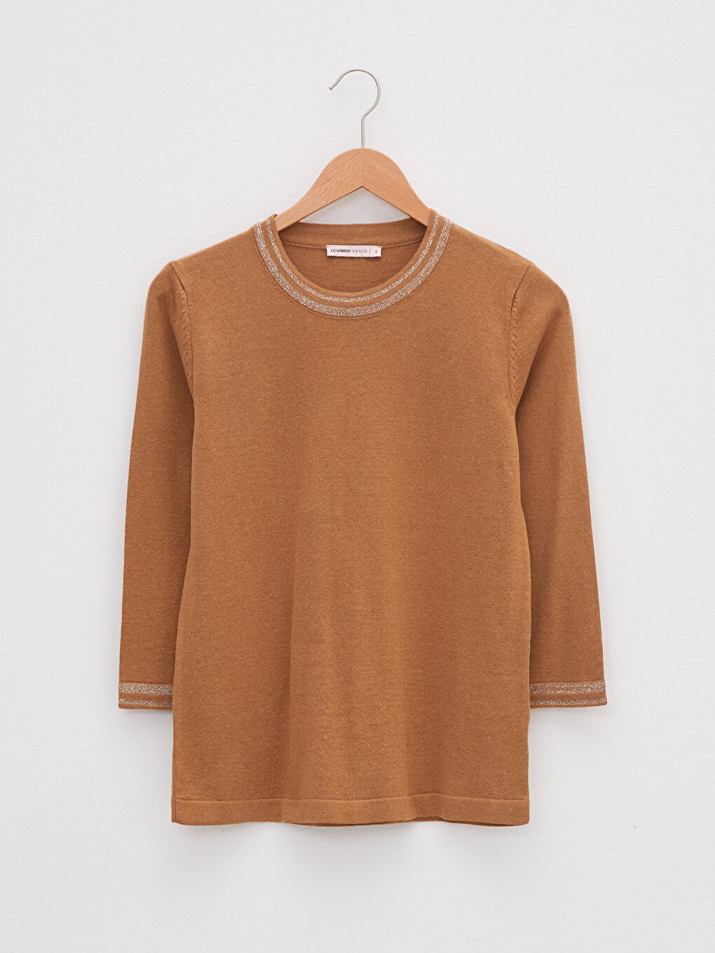 Crew Neck Stripe Detailed Long Sleeve Women's Tricot Sweater-5