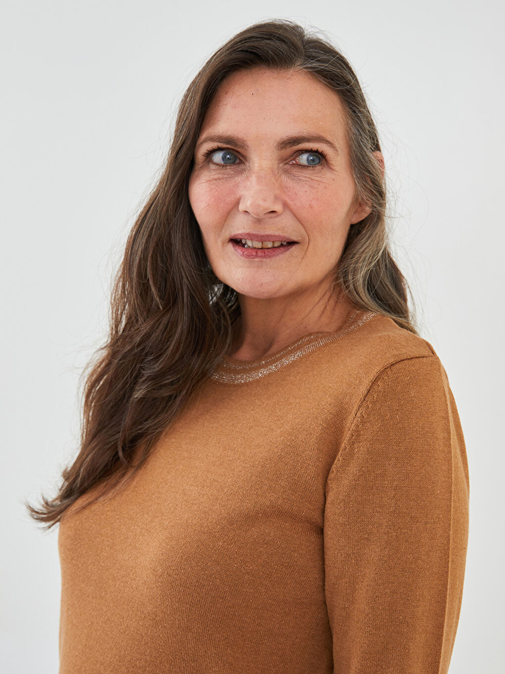 Crew Neck Stripe Detailed Long Sleeve Women's Tricot Sweater-1