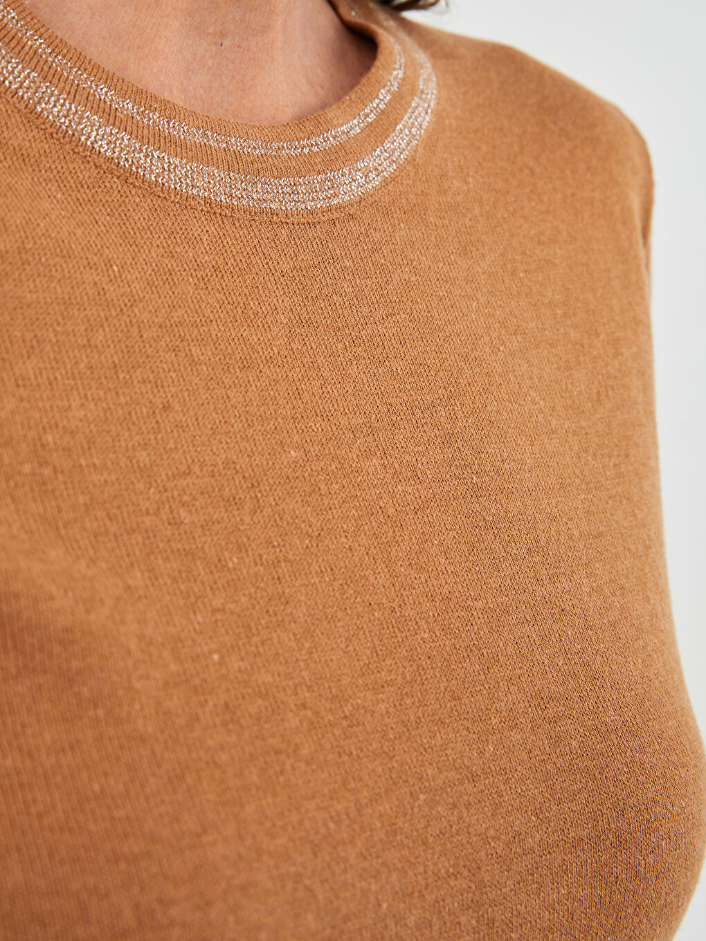 Crew Neck Stripe Detailed Long Sleeve Women's Tricot Sweater-2