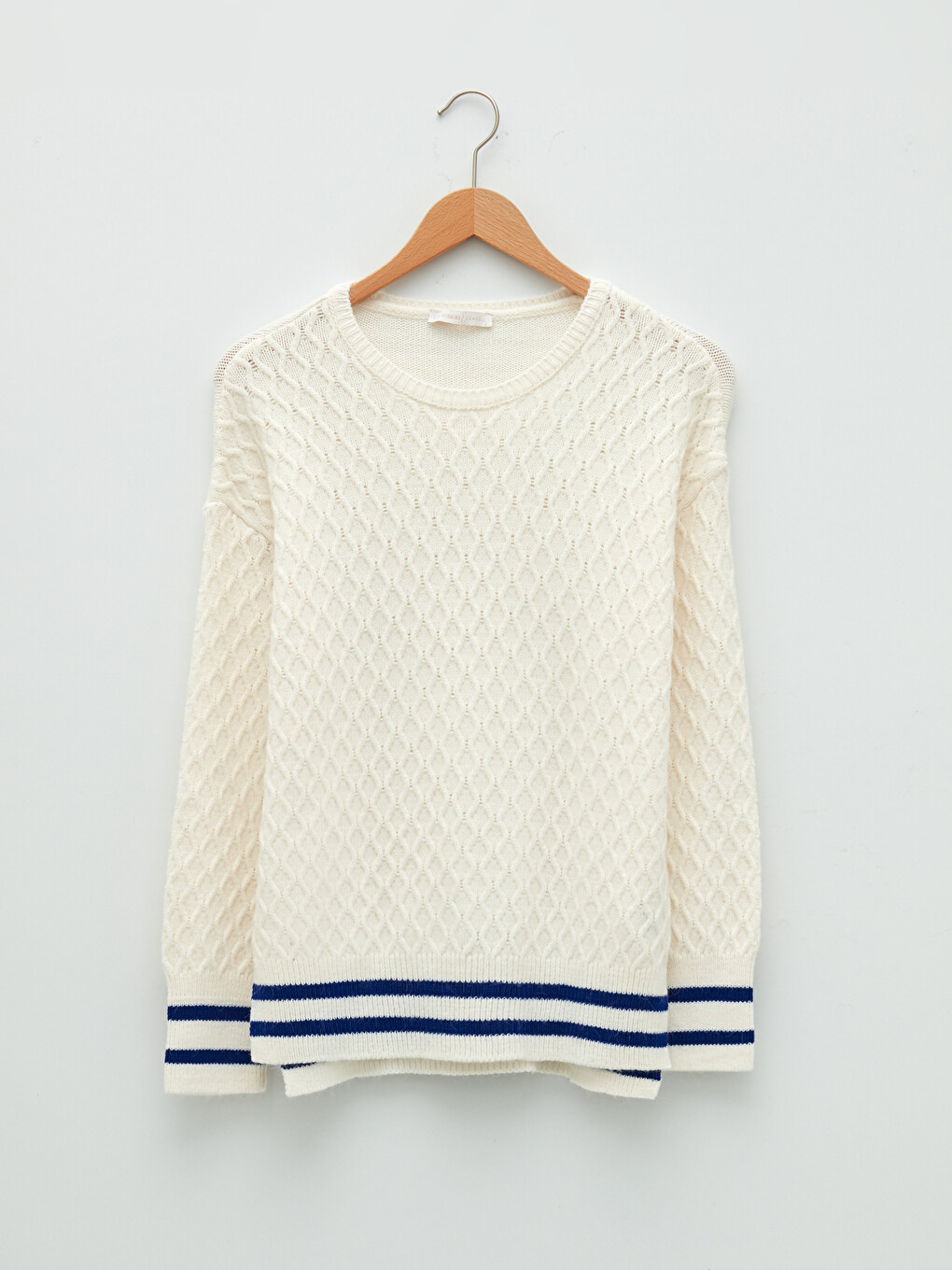 Crew Neck Self Patterned Long Sleeve Women's Knitwear Sweater-5