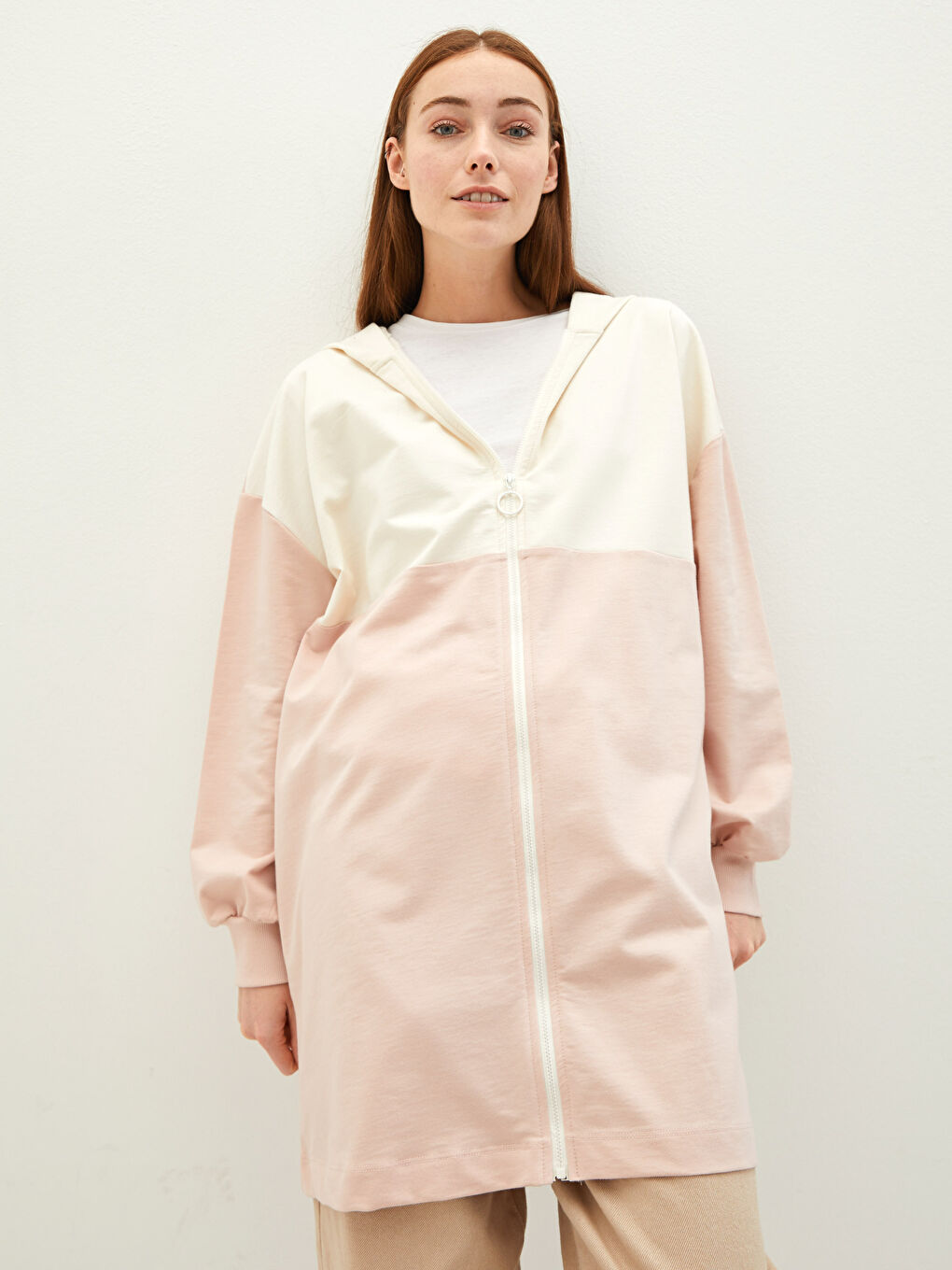 كارديجان بغطاء رأس وأكمام طويلة بنمط بلوك الألوان-1