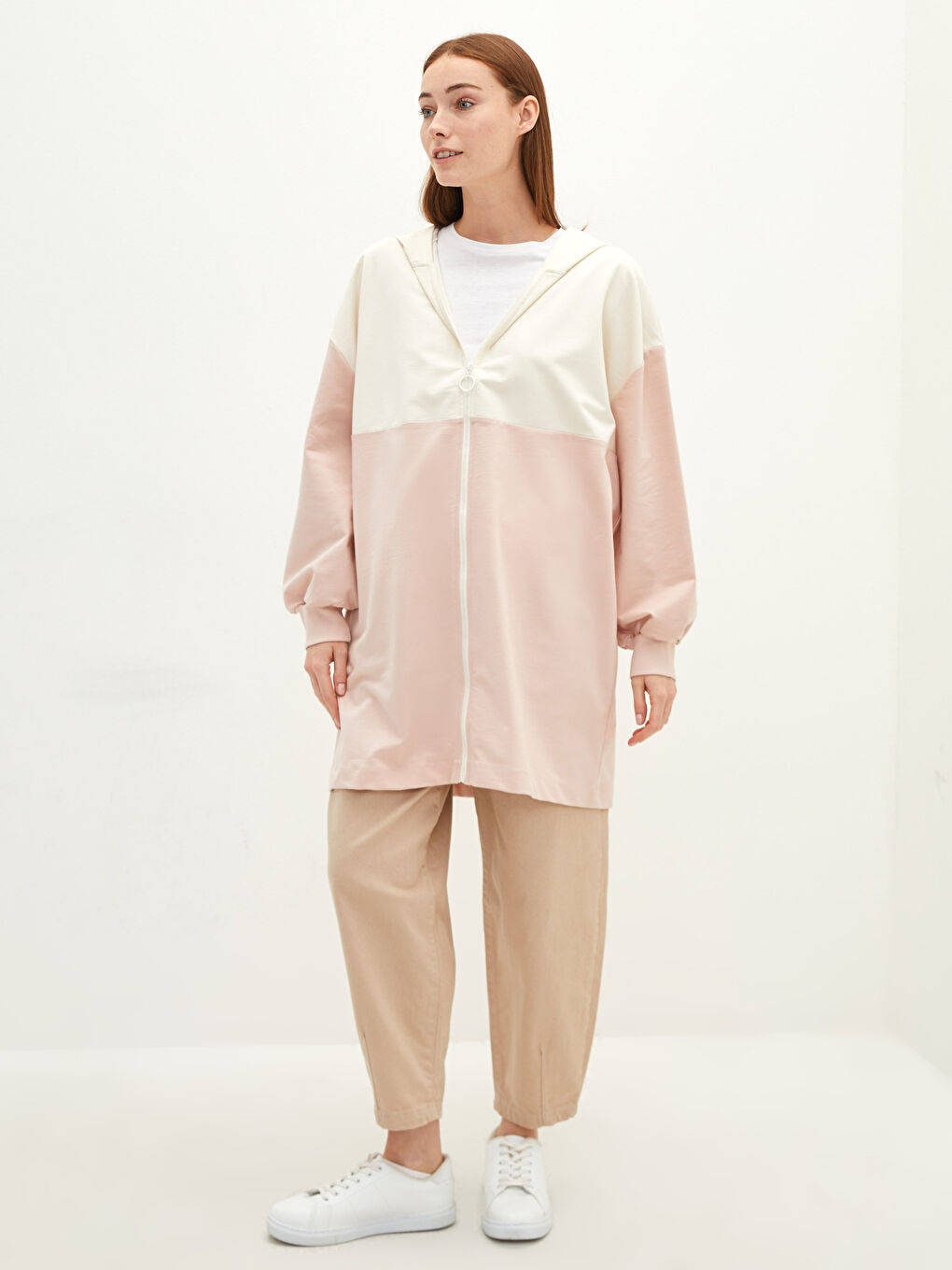 كارديجان بغطاء رأس وأكمام طويلة بنمط بلوك الألوان-2