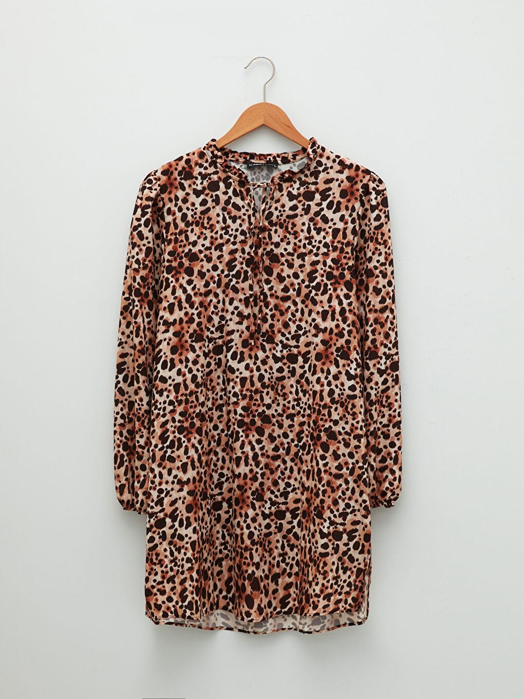 Ekru Bağlamalı Yaka Desenli Uzun Kollu Viskon Kadın Tunik-5