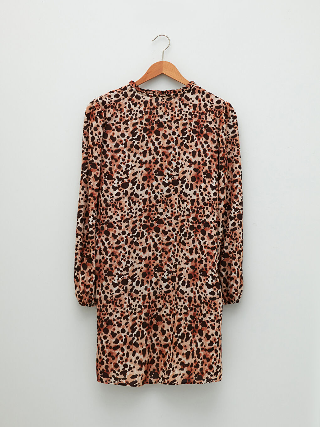 Ekru Bağlamalı Yaka Desenli Uzun Kollu Viskon Kadın Tunik-6