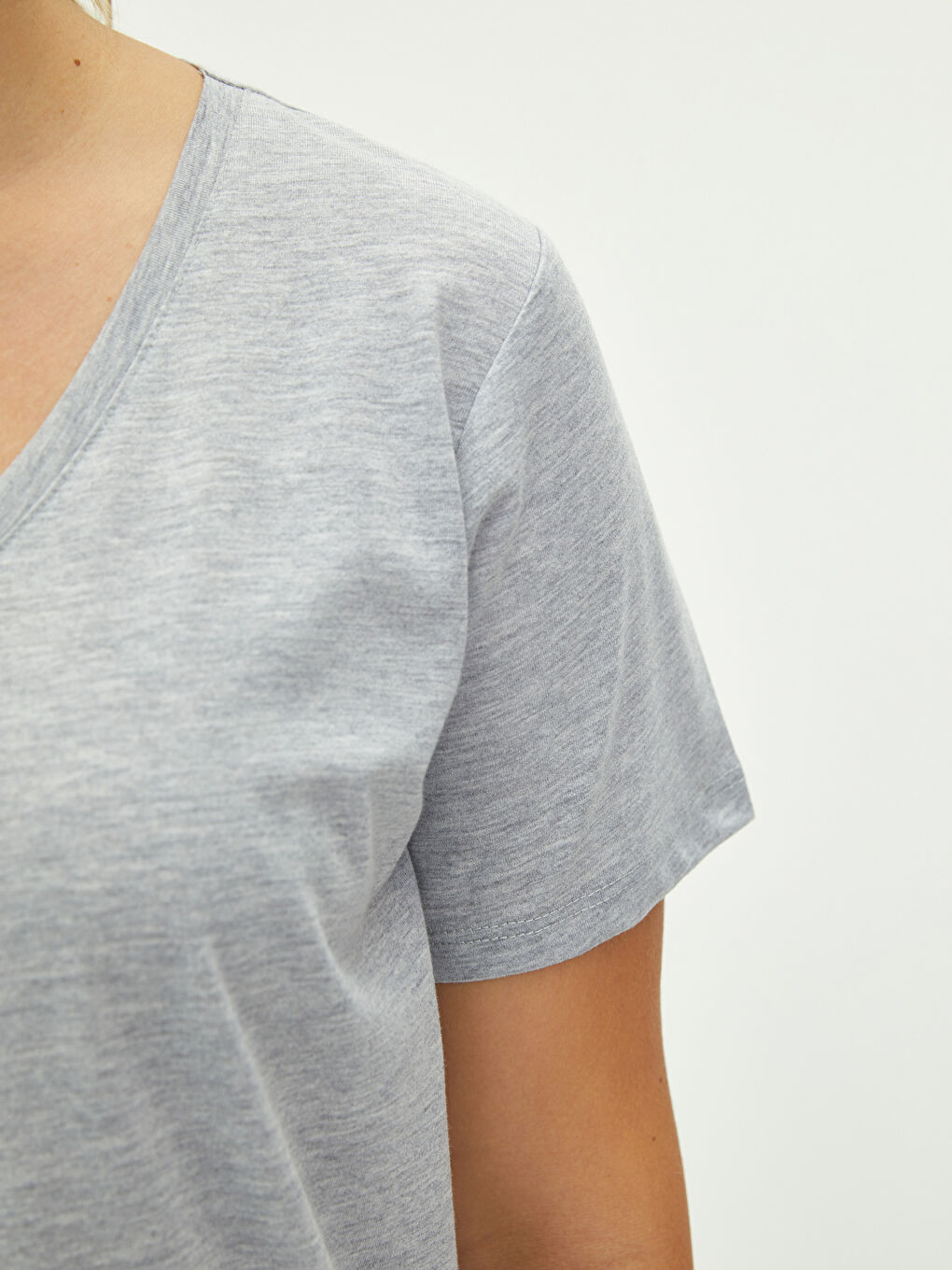 Tricou Damă Mărime Plus, Decolteu în V, Drept, Mânecă Scurtă-3