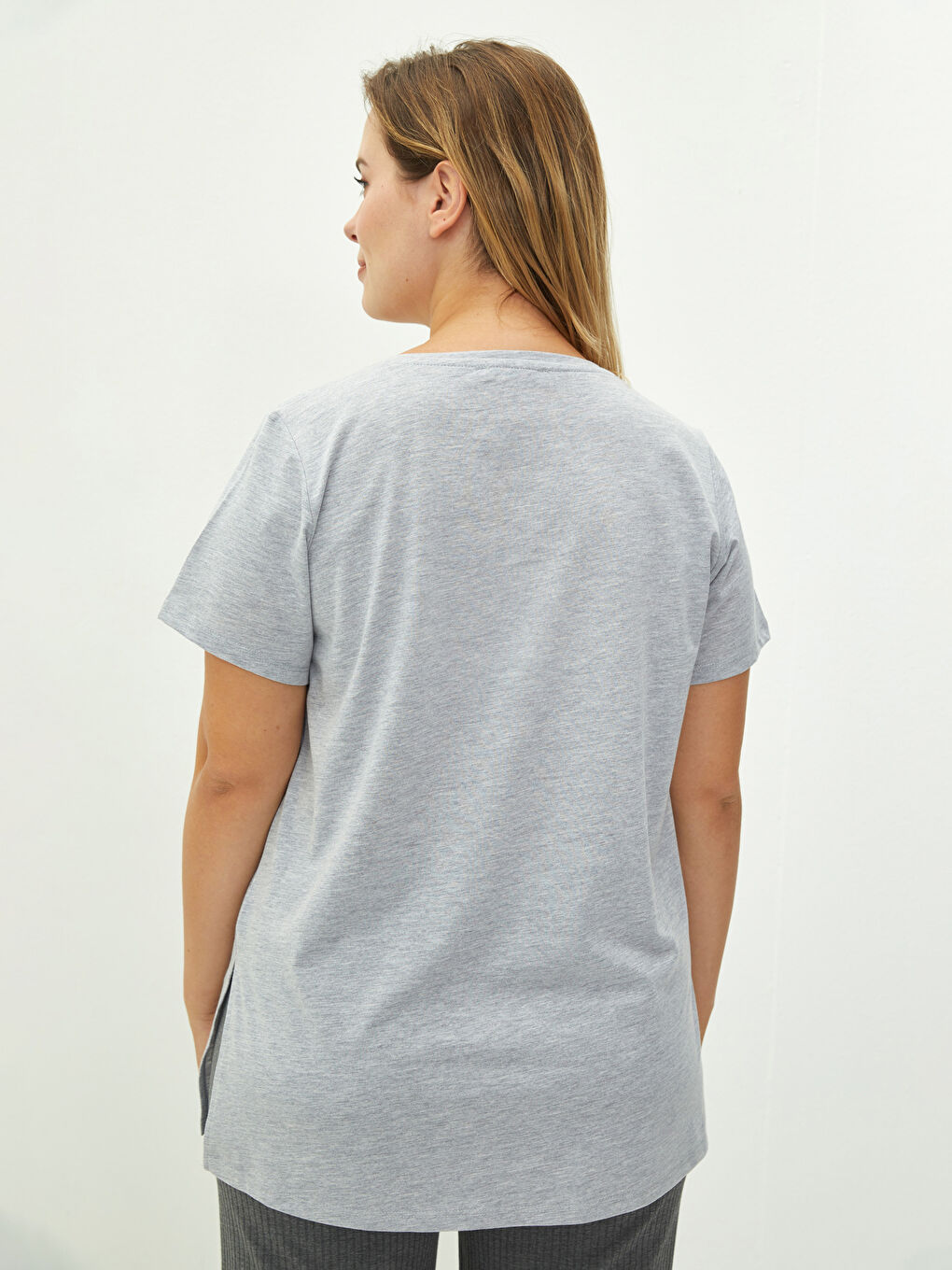 Tricou Damă Mărime Plus, Decolteu în V, Drept, Mânecă Scurtă-4