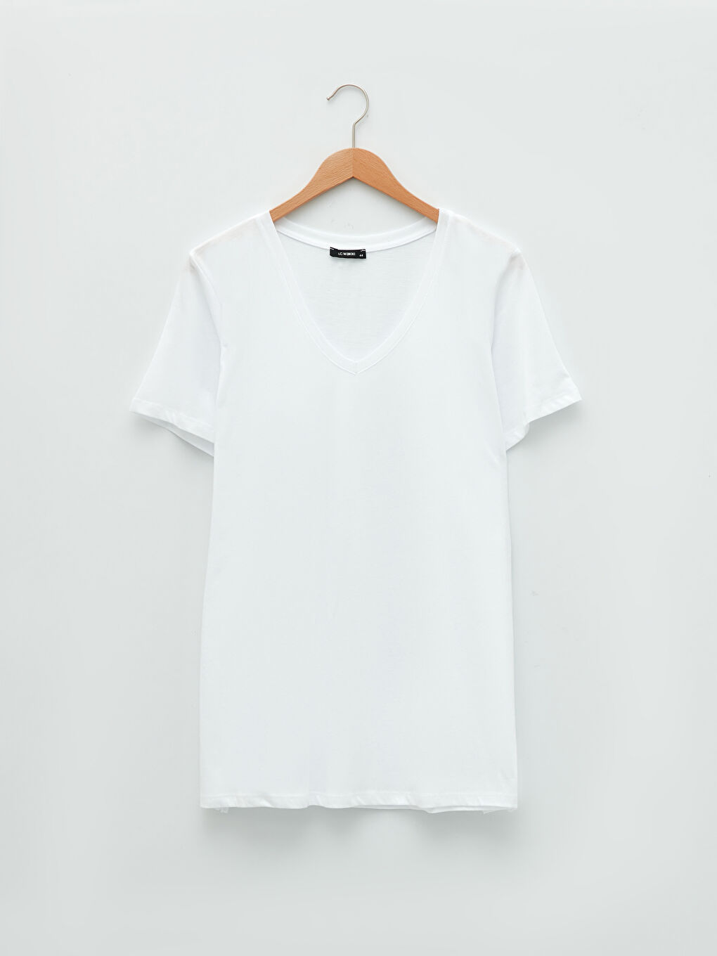 Beyaz Büyük Beden V Yaka Düz Kısa Kollu Kadın Tişört-5