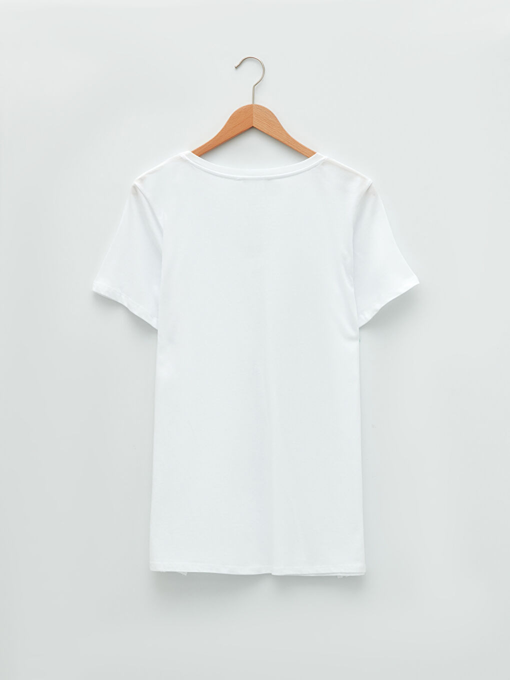 Beyaz Büyük Beden V Yaka Düz Kısa Kollu Kadın Tişört-6