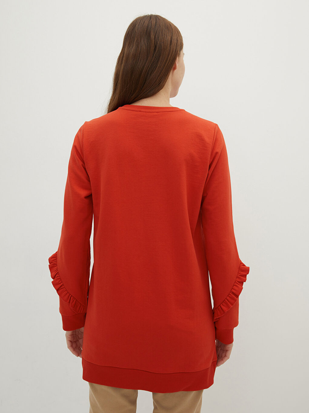 Crew Neck Plain Long Sleeve Women's Sweatshirt Tunic-4