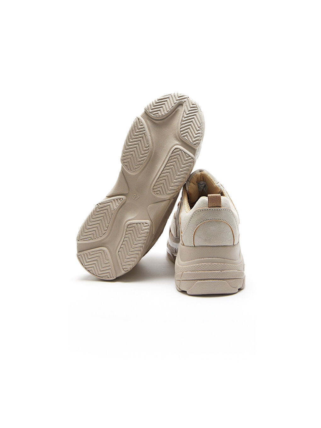 Bej Kalın Tabanlı Bağcıklı Kadın Aktif Spor Ayakkabı-6