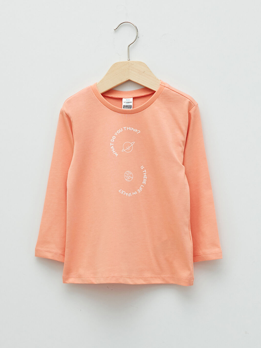 تيشيرت قطن مطبوع كم طويل بياقة دائرية للأولاد الرضع