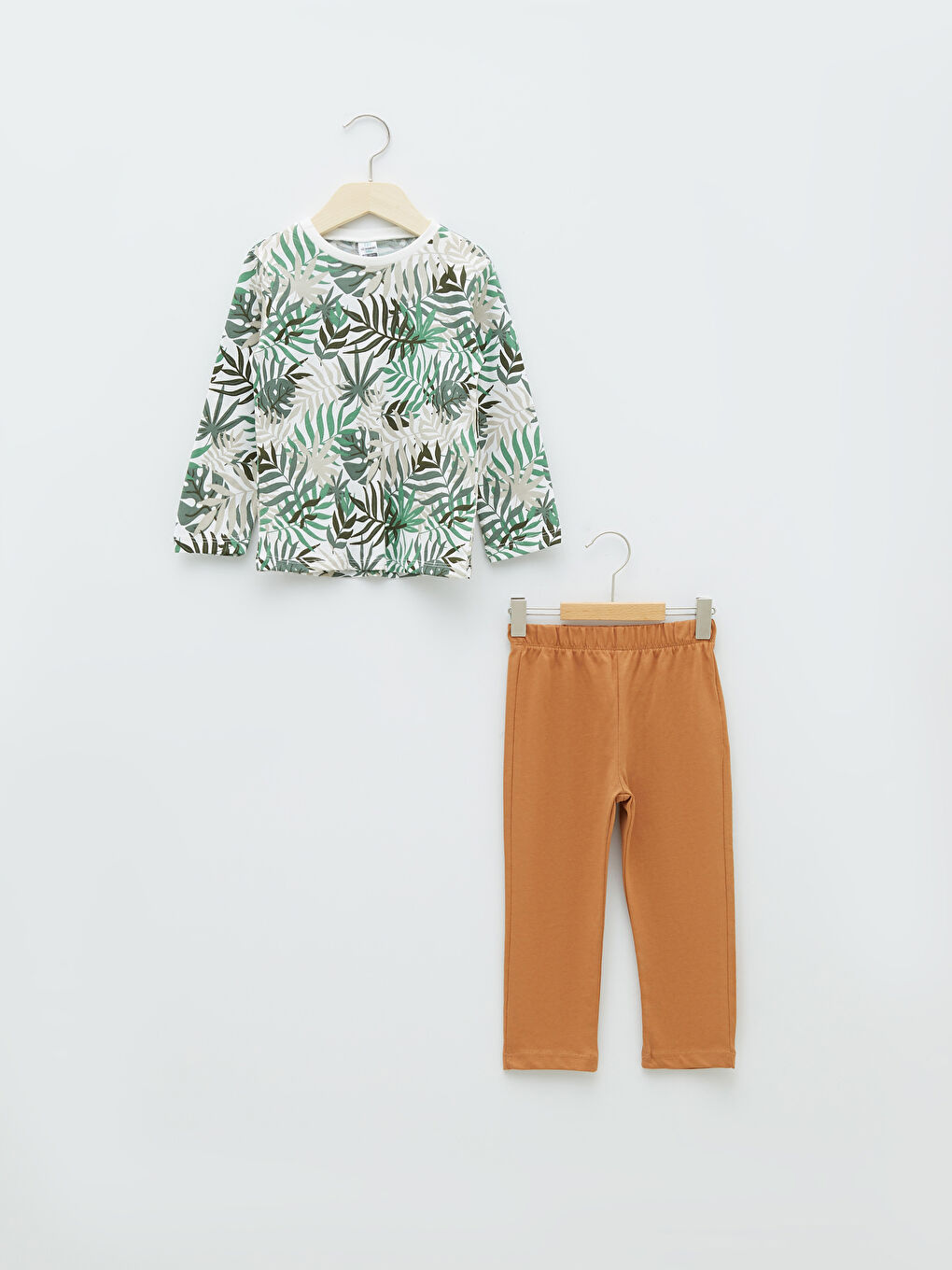 Bej Bisiklet Yaka Uzun Kol Baskılı Pamuklu Erkek Bebek Pijama Takımı