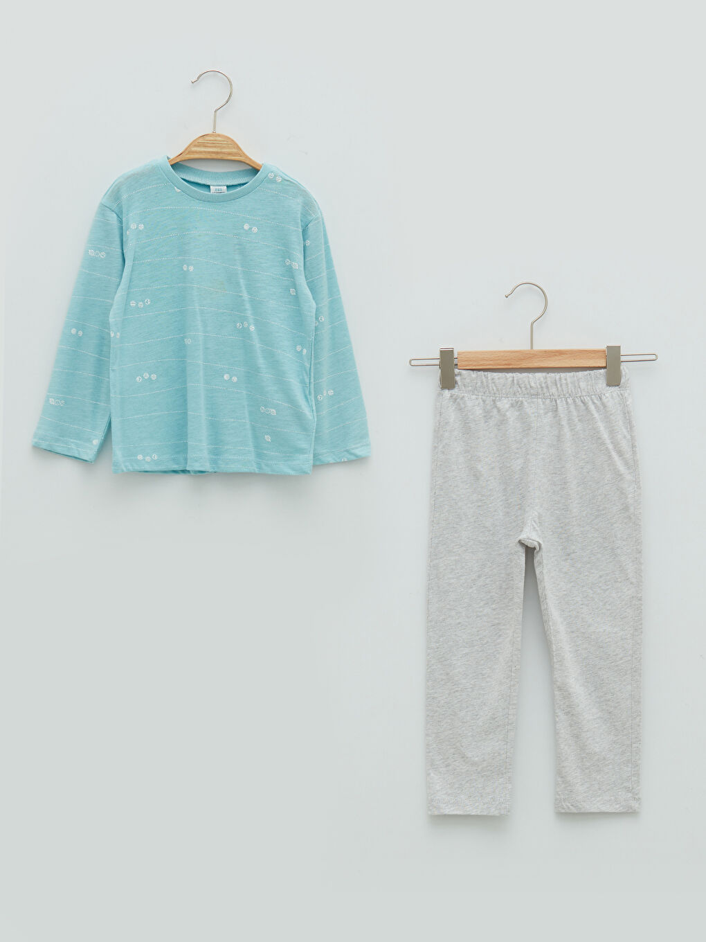 Mavi Bisiklet Yaka Uzun Kol Baskılı Pamuklu Erkek Bebek Pijama Takımı