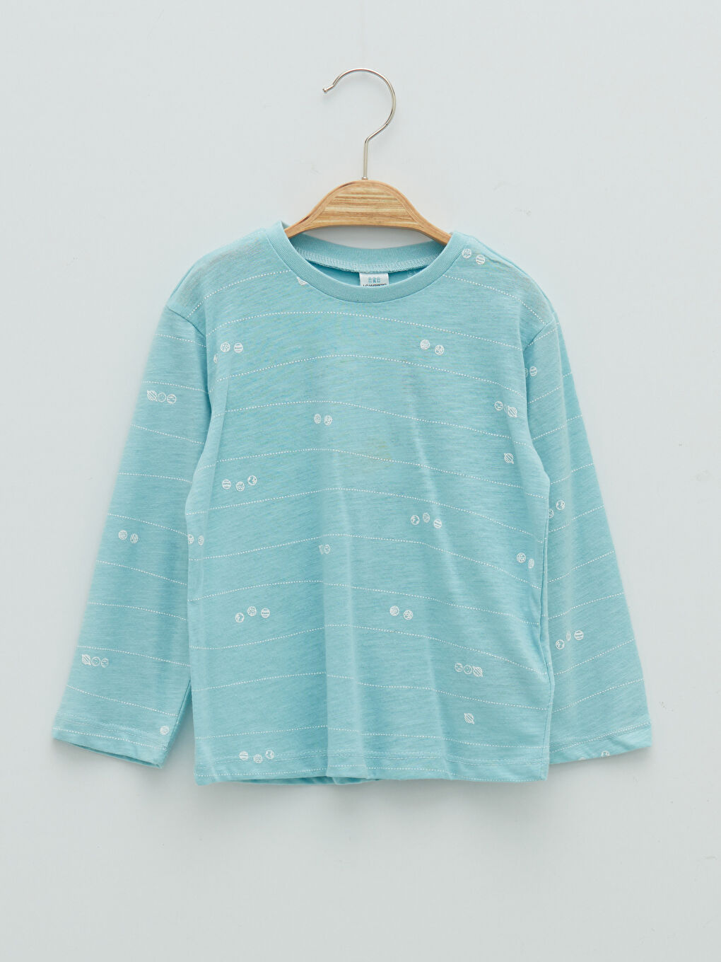 Mavi Bisiklet Yaka Uzun Kol Baskılı Pamuklu Erkek Bebek Pijama Takımı-1