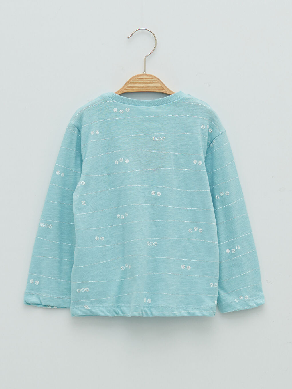 Mavi Bisiklet Yaka Uzun Kol Baskılı Pamuklu Erkek Bebek Pijama Takımı-3