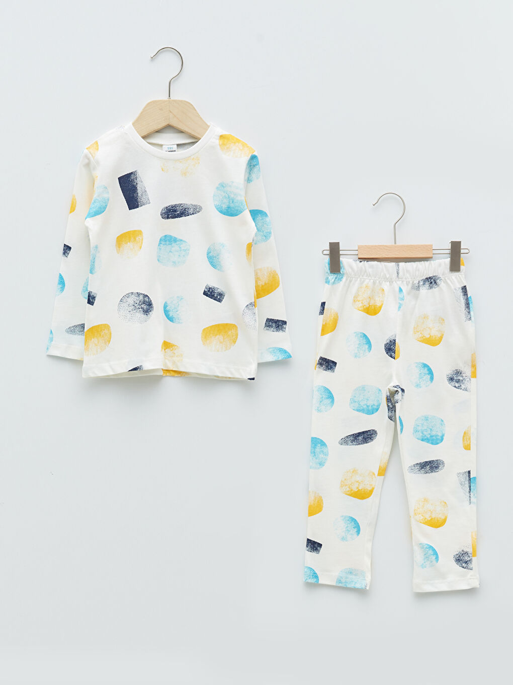 Beyaz Bisiklet Yaka Uzun Kol Baskılı Pamuklu Erkek Bebek Pijama Takımı