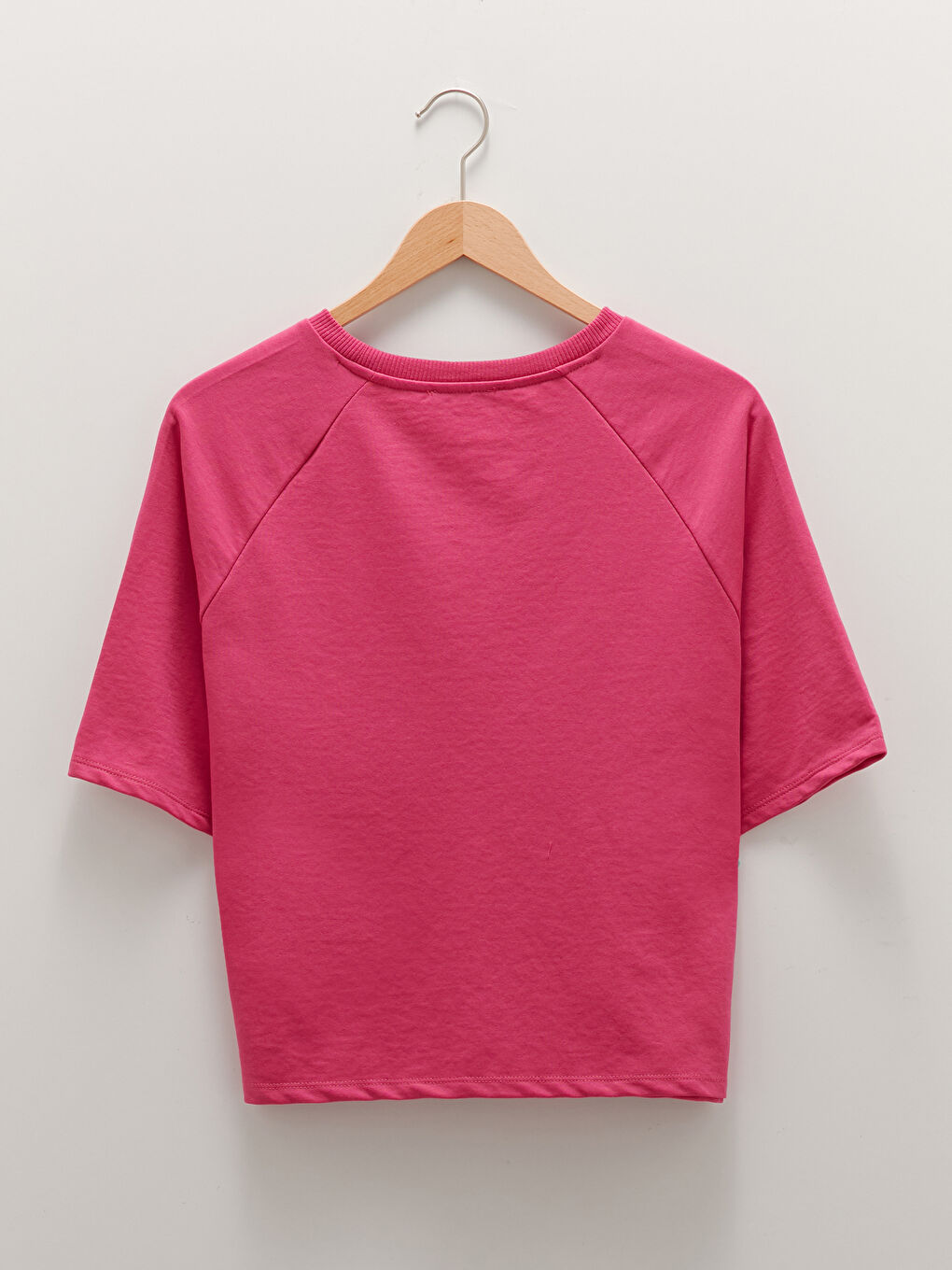 Fuşya Bisiklet Yaka Düz Kısa Kollu Kadın Tişört-6