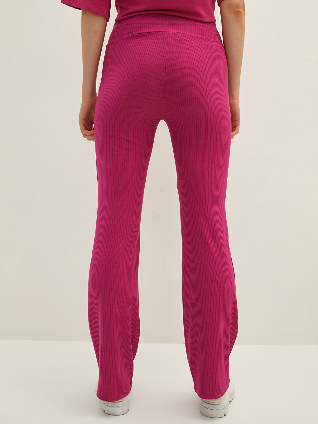 Fuşya Kadın Beli Lastikli Düz Tayt-3