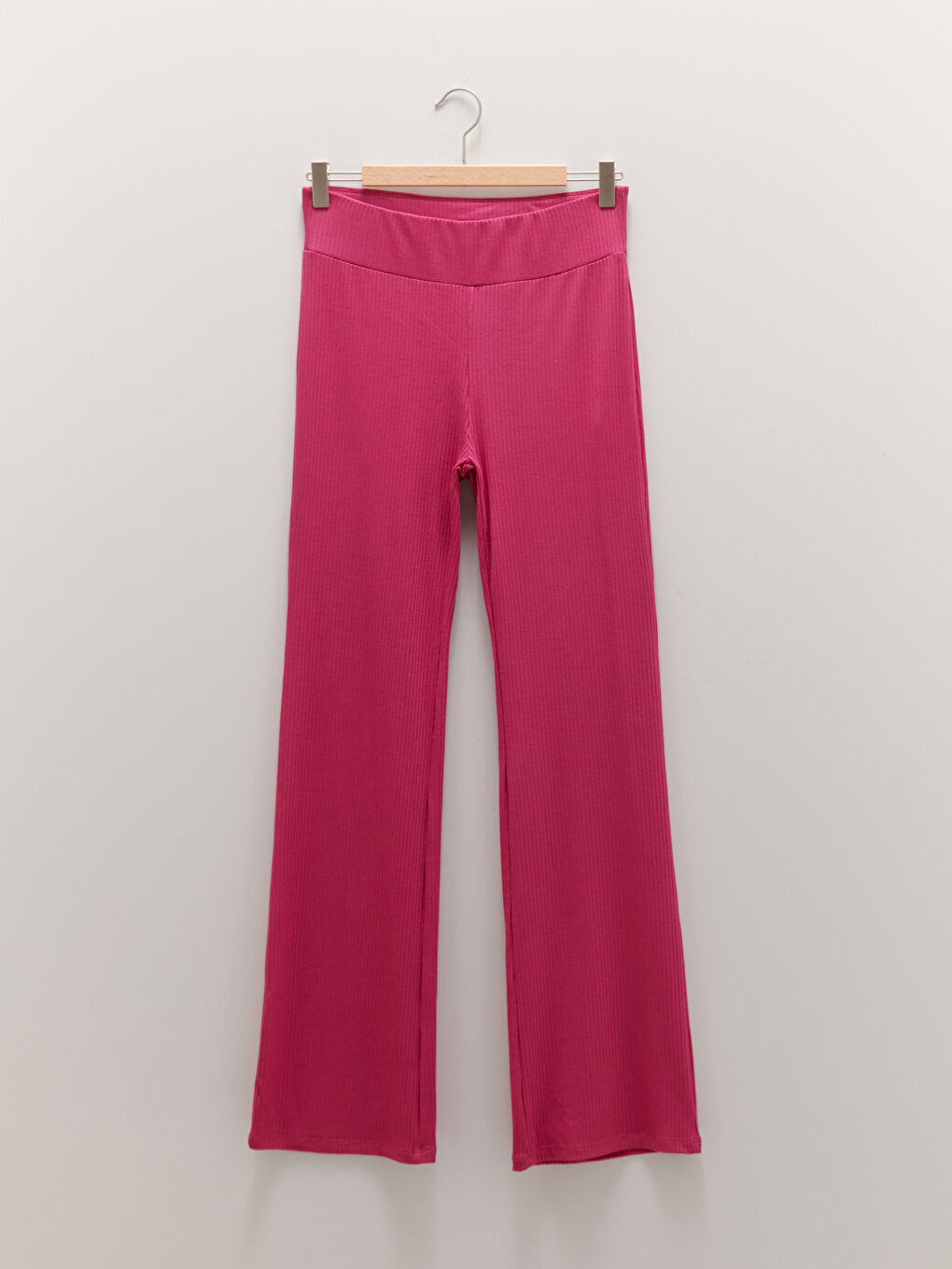 Fuşya Kadın Beli Lastikli Düz Tayt-4