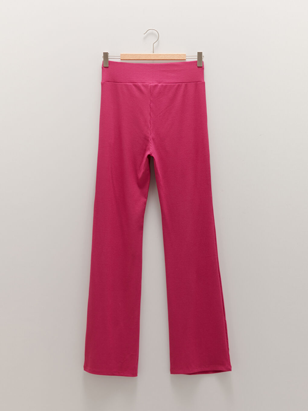 Fuşya Kadın Beli Lastikli Düz Tayt-5