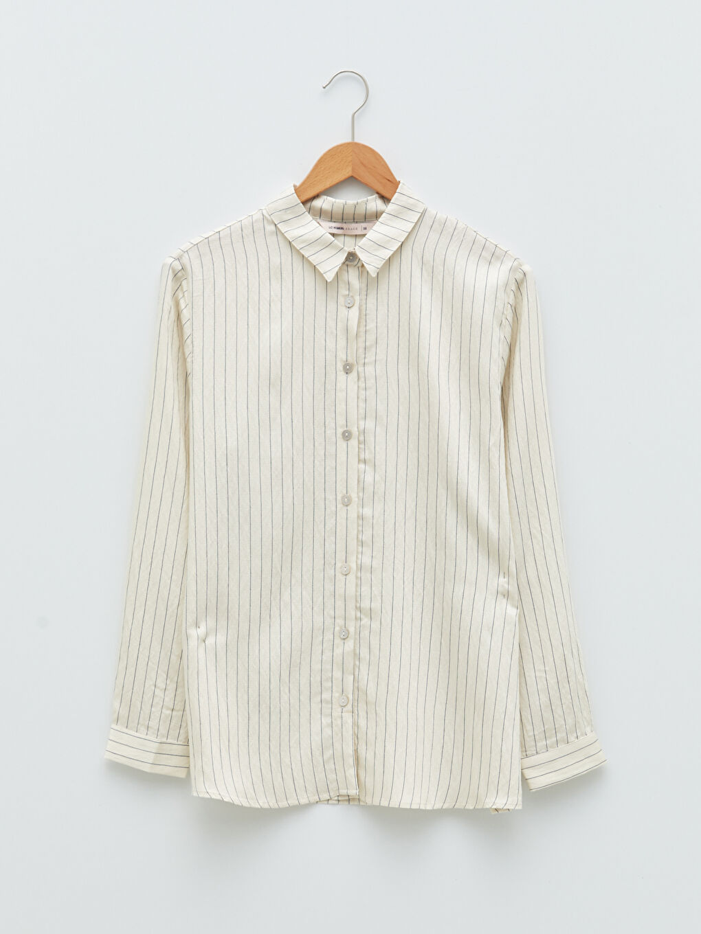 Mavi Önden Düğme Kapamalı Çizgili Uzun Kollu Kadın Gömlek-5