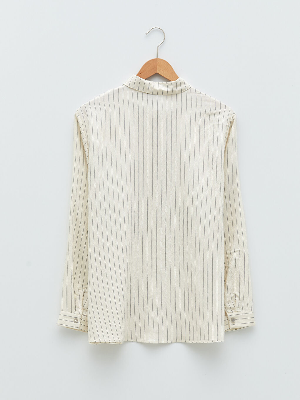 Mavi Önden Düğme Kapamalı Çizgili Uzun Kollu Kadın Gömlek-6