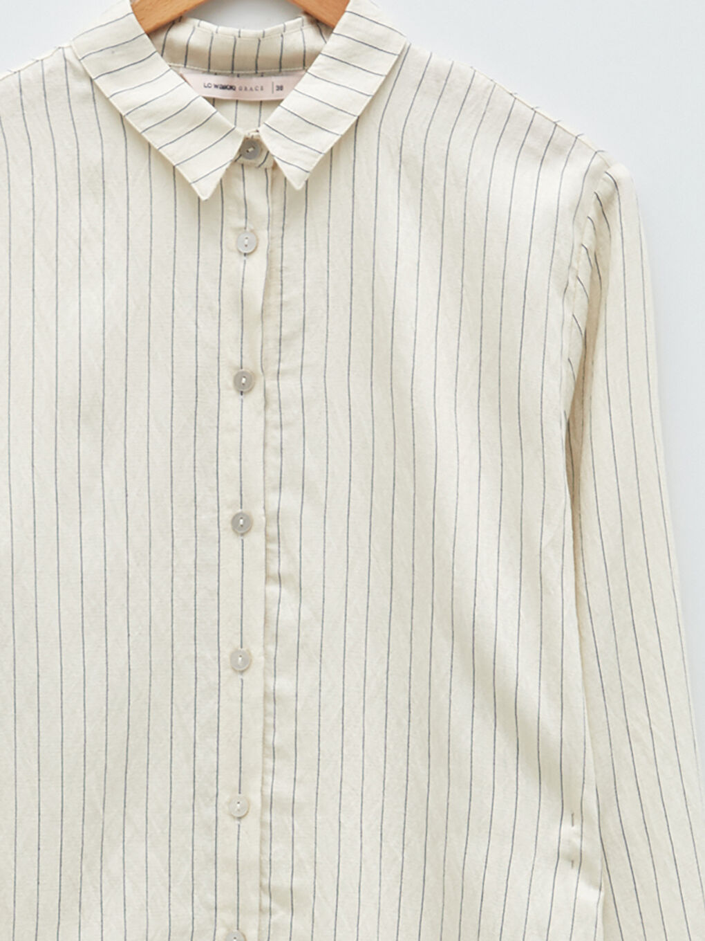 Mavi Önden Düğme Kapamalı Çizgili Uzun Kollu Kadın Gömlek-7