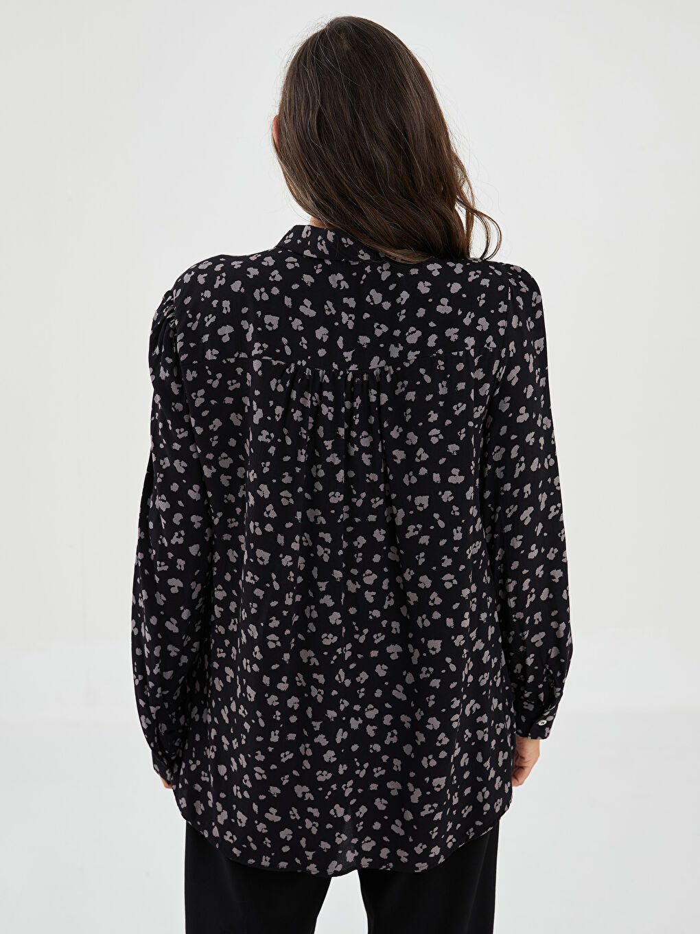 Front Button Closure Patterned Long Sleeve Women's Viscose Shirt-4