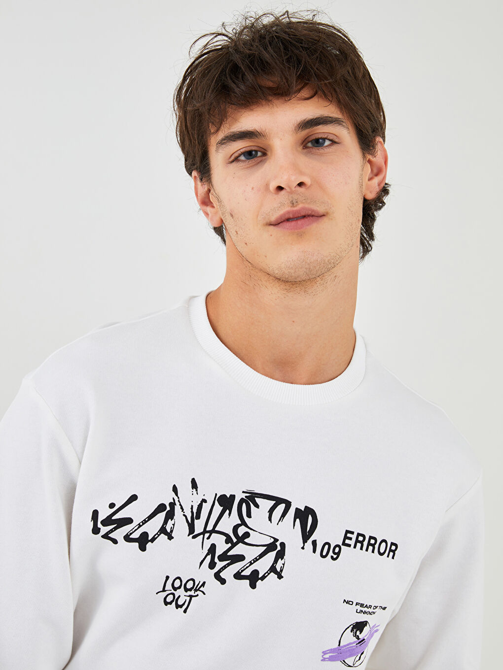 Hanorac imprimat cu mânecă lungă și guler rotund pentru bărbați-2