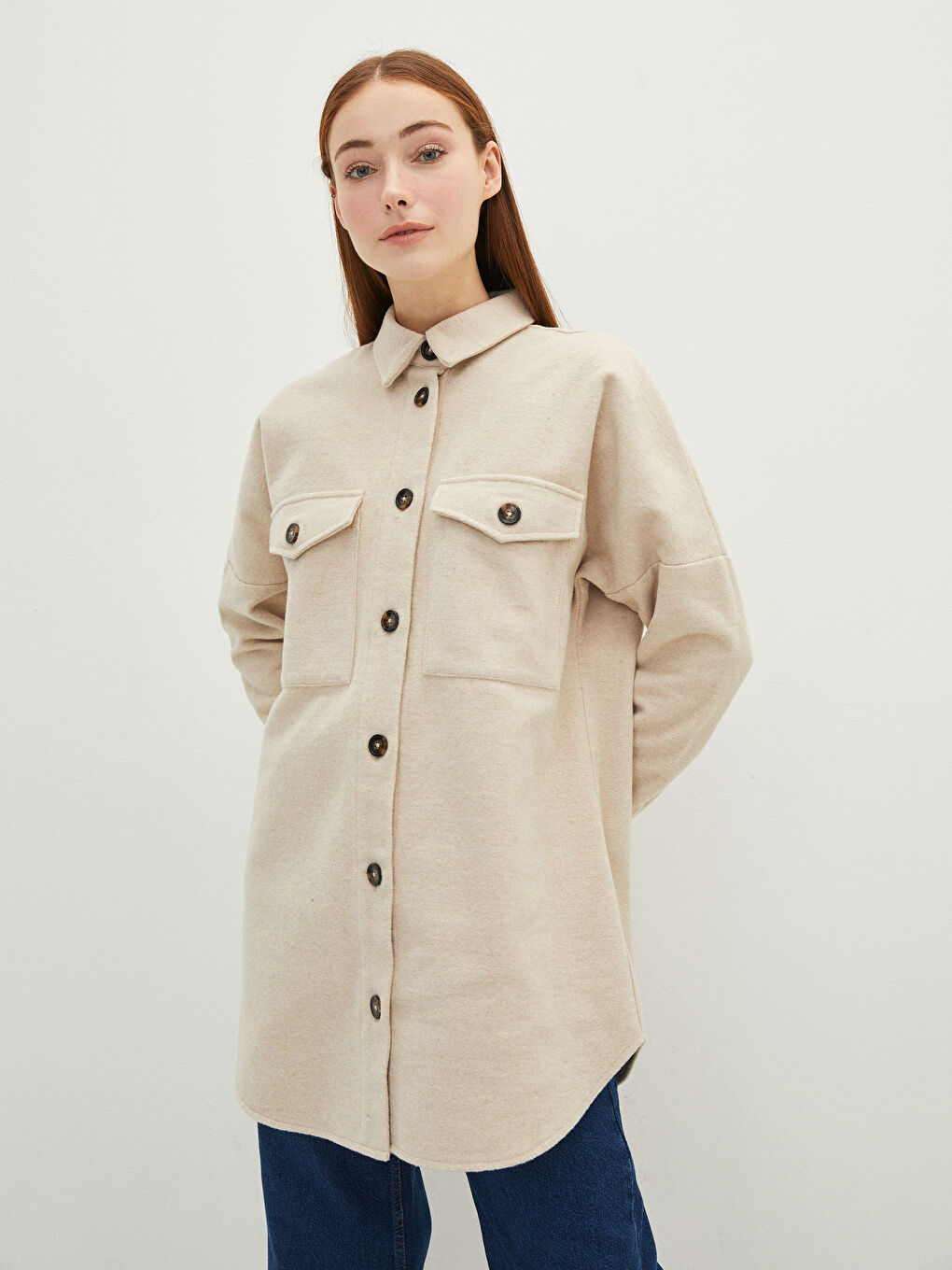 Schlichte Langarm Oversize Damen Hemd-Tunika