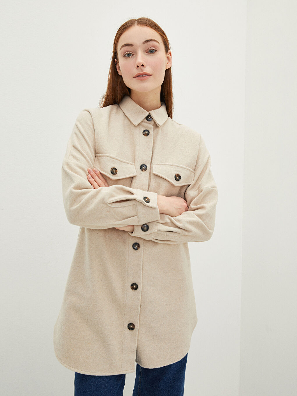 Schlichte Langarm Oversize Damen Hemd-Tunika-1