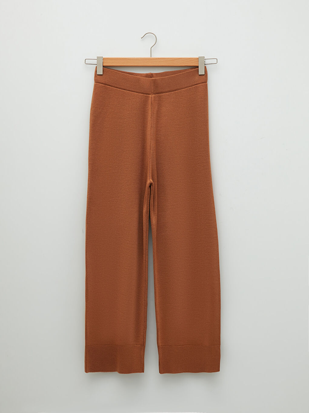 Elastic Waist Narrow Fit Wide Leg Women's Knitwear Pants-5