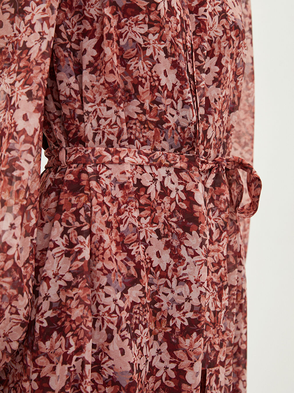 LCWAIKIKI Classic Tie Collar Floral Long Sleeve A-Line Chiffon Women's Dress -W1I442Z8-LTQ