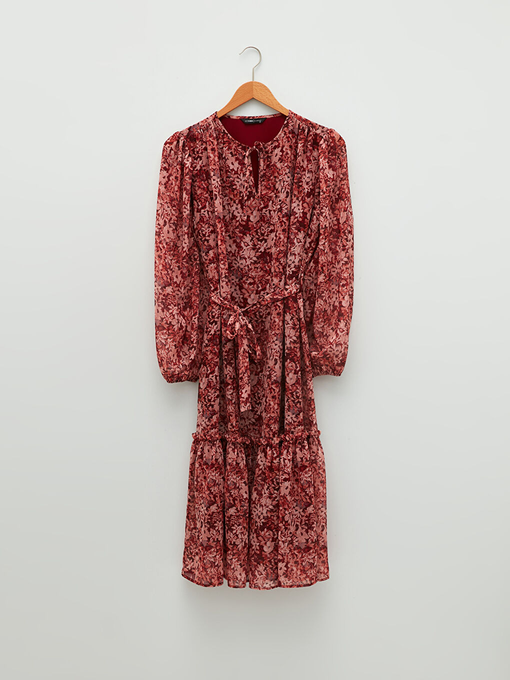 LCWAIKIKI Classic Tie Collar Floral Long Sleeve A-Line Chiffon Women's Dress -W1I442Z8-LTQ