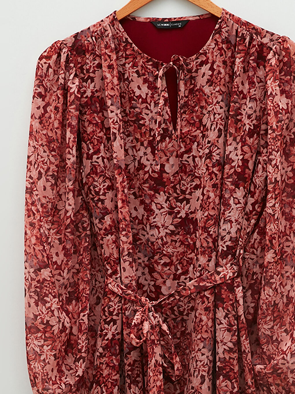 LCWAIKIKI Classic Tie Collar Floral Long Sleeve A-Line Chiffon Women's Dress -W1I442Z8-LTQ