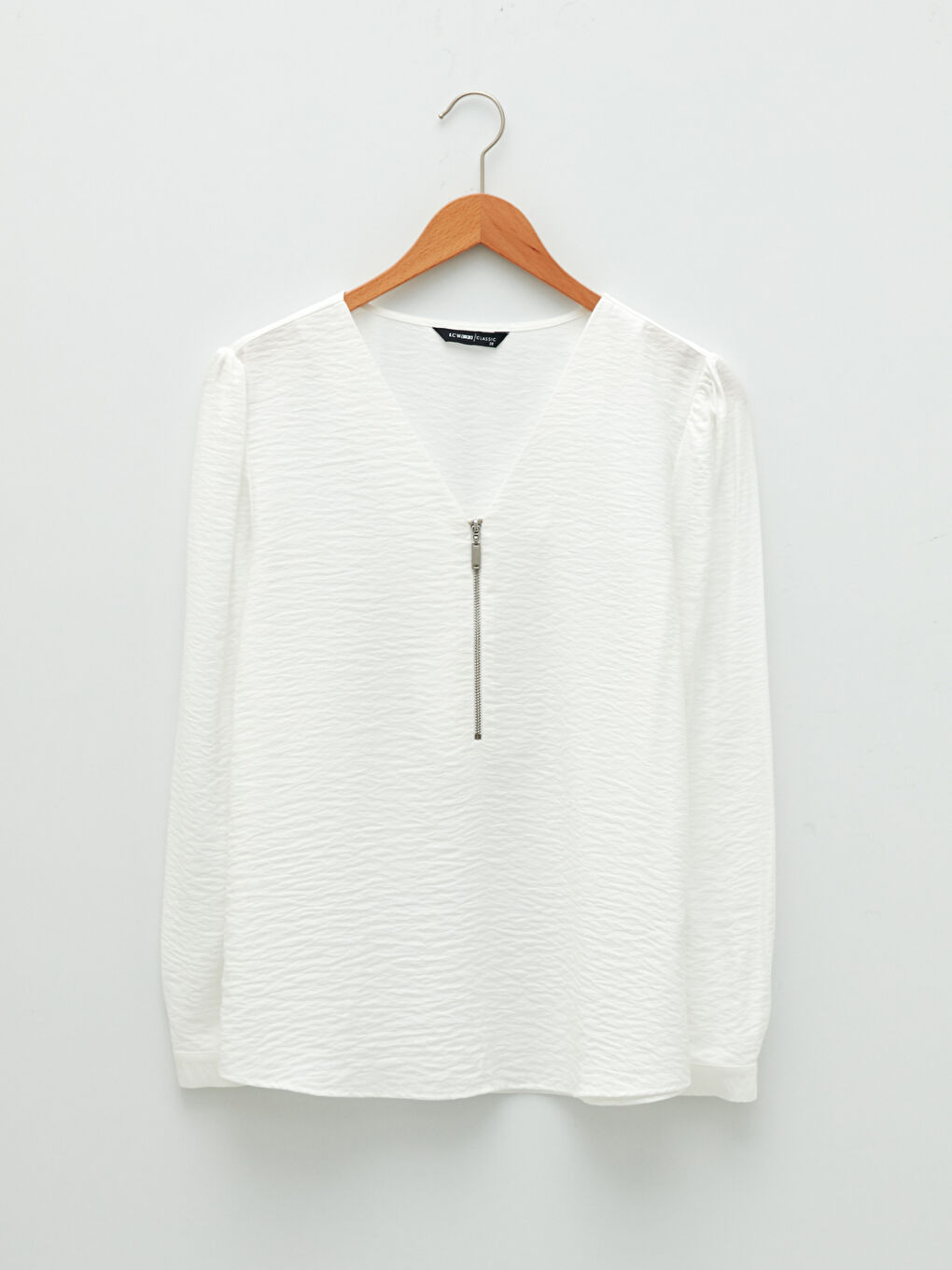 V-Neck Plain Long Sleeve Women's Blouse-5