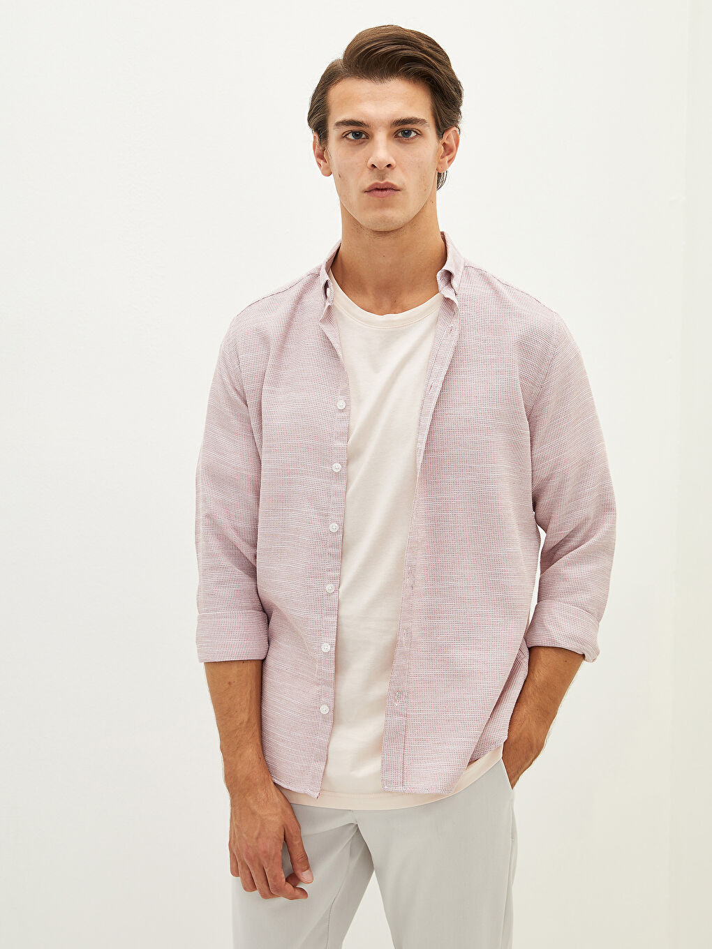 Slim Fit Long Sleeve Men's Shirt-2