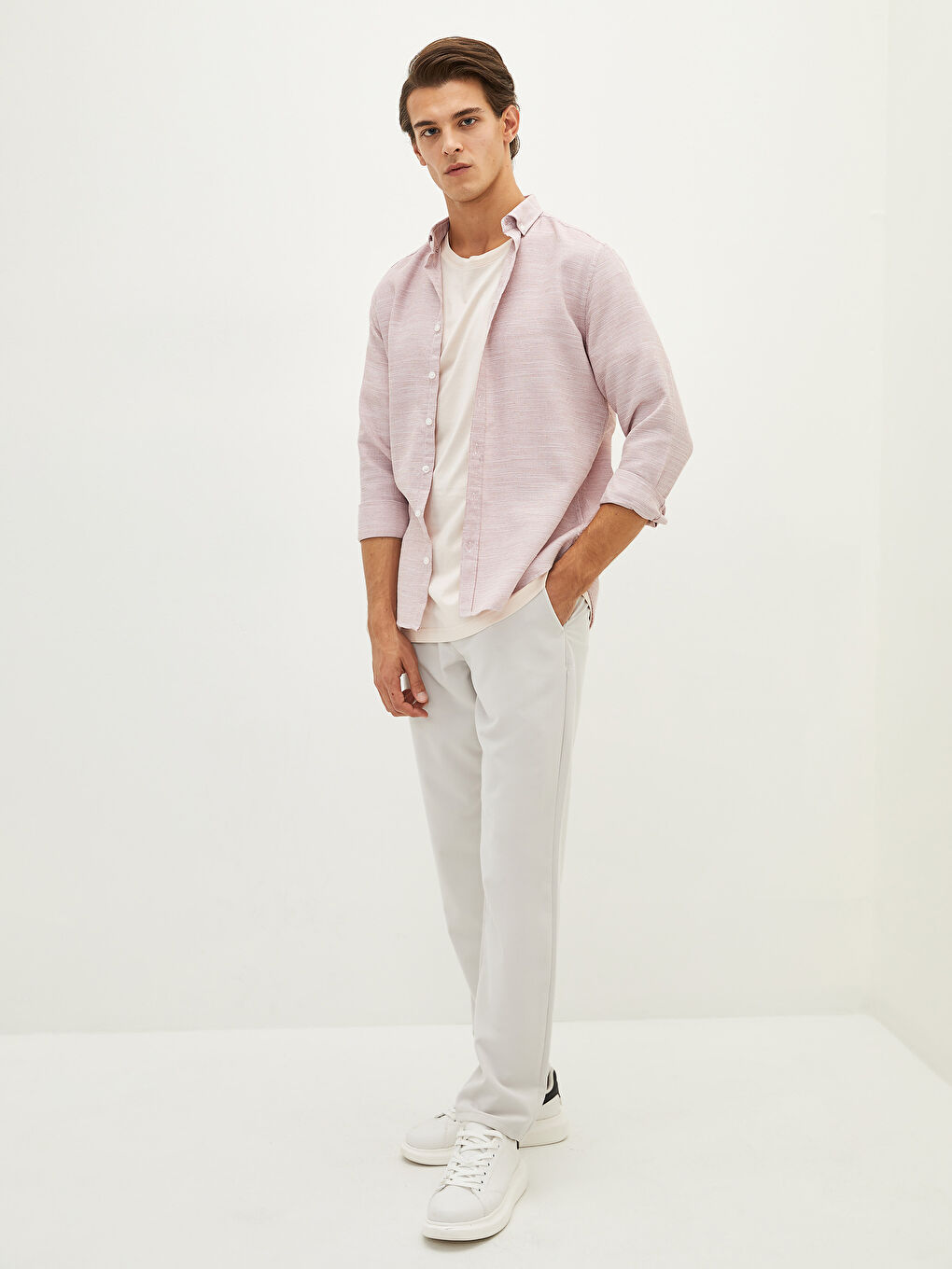 Slim Fit Long Sleeve Men's Shirt-3