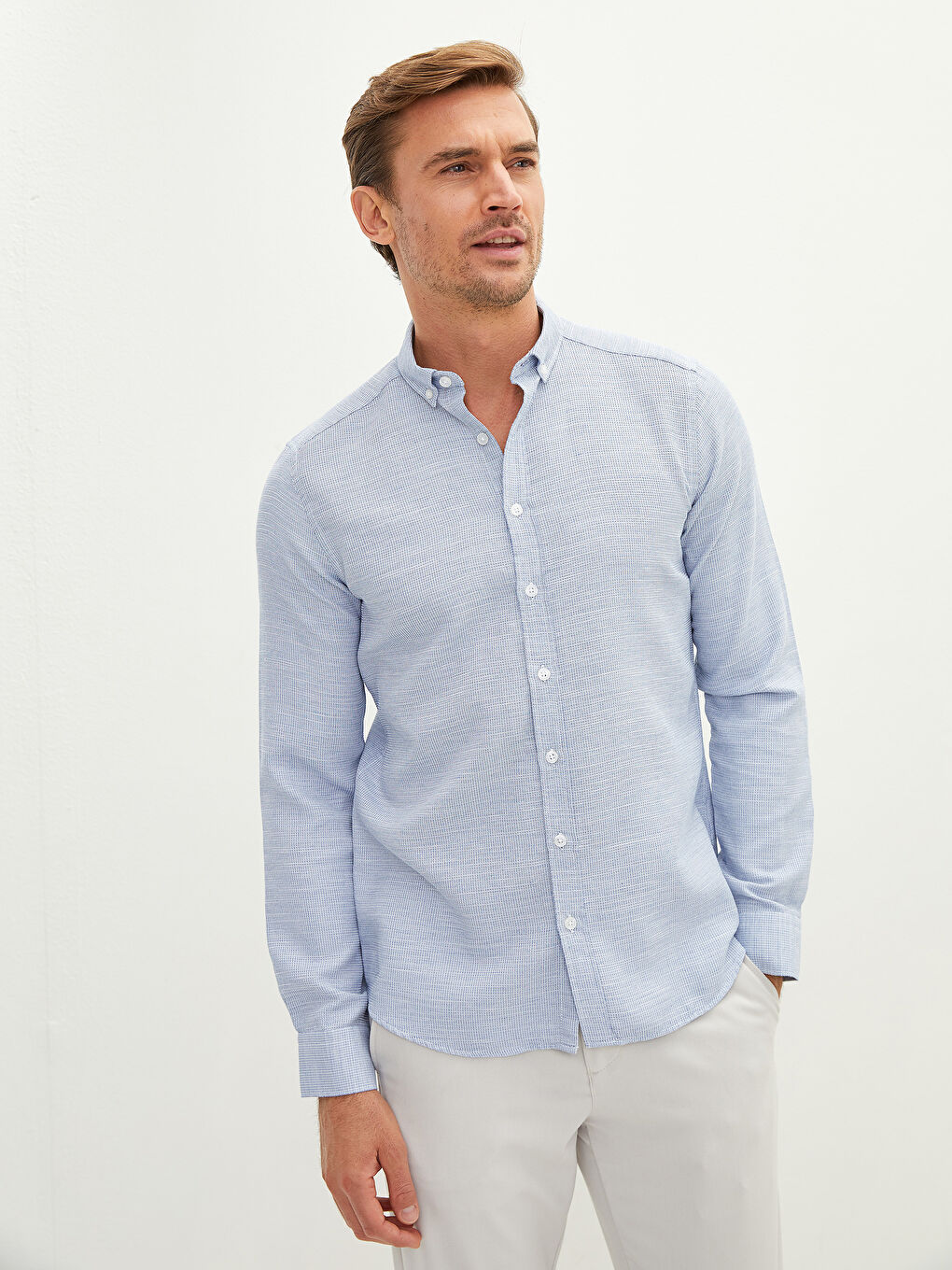 Slim Fit Long Sleeve Men's Shirt-1
