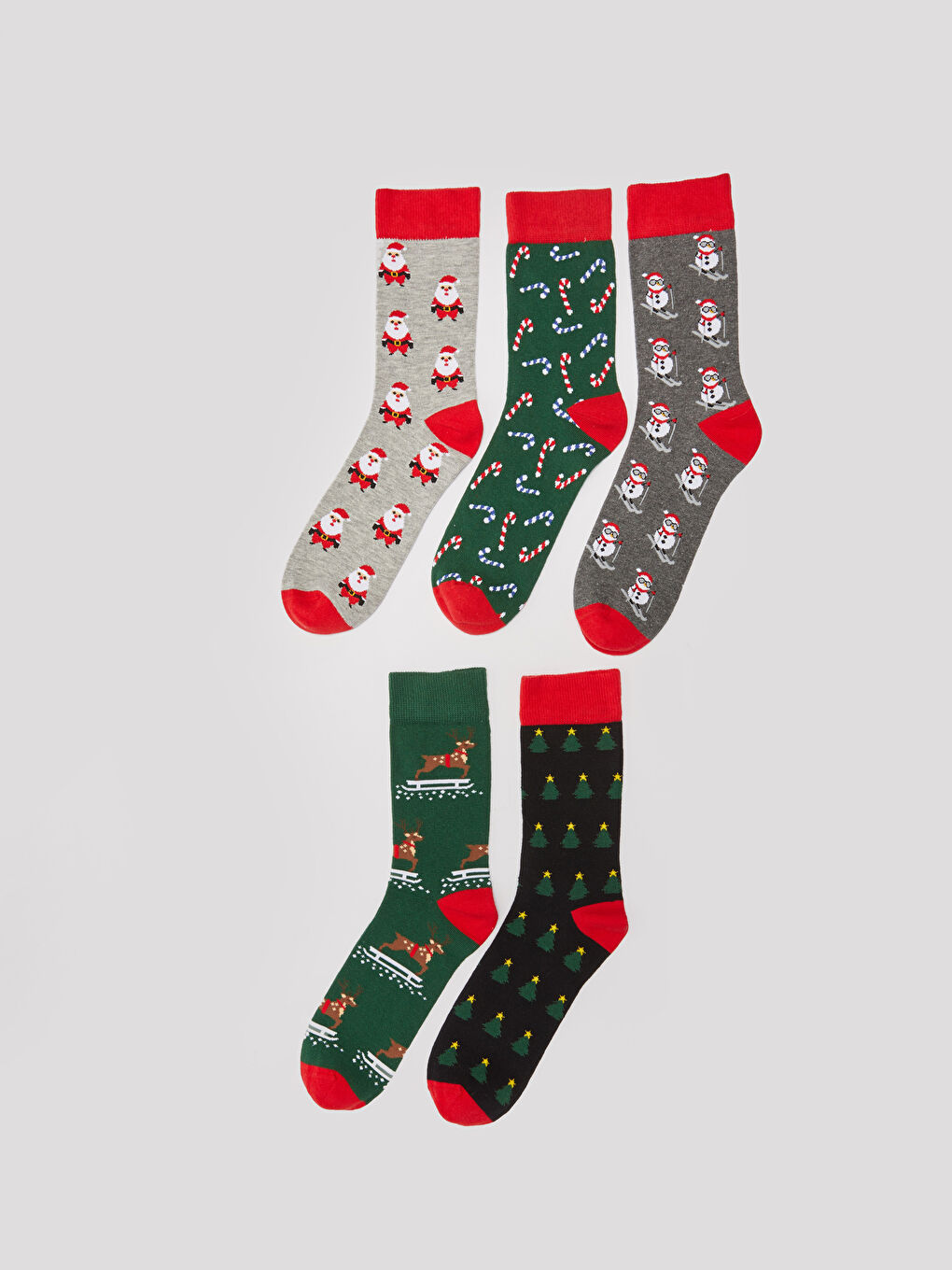 LCW ACCESSORIES Christmas Themed Men's Crew Socks 5 Pack -W1I510Z8-K00