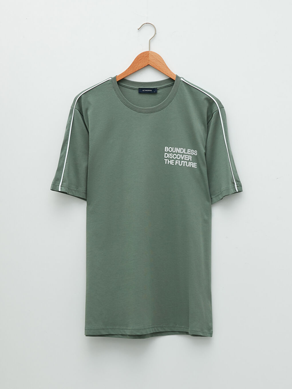 Ерлерге арналған трикотаж дөңгелек жағалы қысқа жең принтті мақта футболка-5