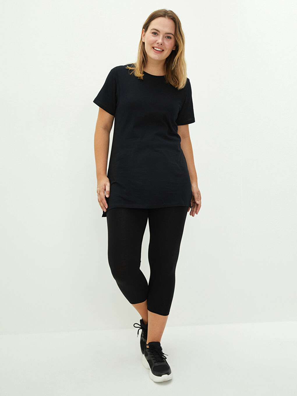 Тениска за жени с голям размер, кръгло деколте, права кройка, къс ръкав, памук-2